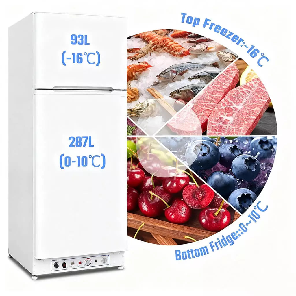 SMAD 390L 2-Way Absorption Fridge – Propane & 220V Off-Grid RV / Camper / Cabin Refrigerator with Freezer
