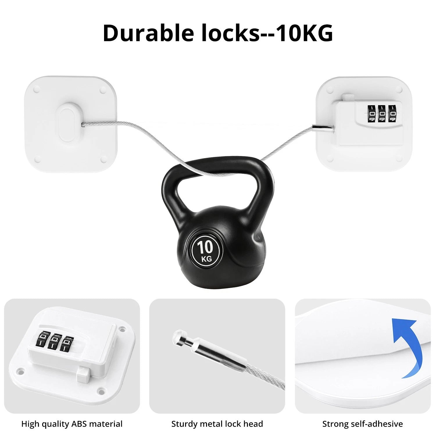 SMAD 2 Pack 18.8cm Cable Lock with 3-Digit Combination, Child Safety Lock for Refrigerators, Freezers, Cabinets and Drawers