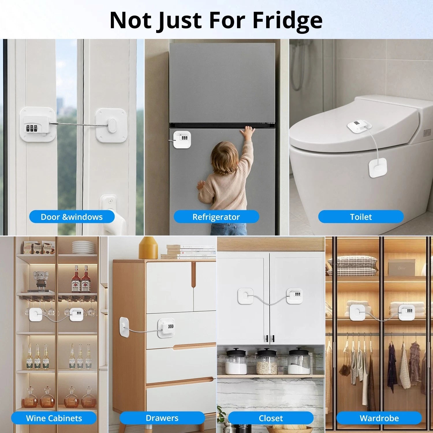 SMAD 2 Pack 18.8cm Cable Lock with 3-Digit Combination, Child Safety Lock for Refrigerators, Freezers, Cabinets and Drawers