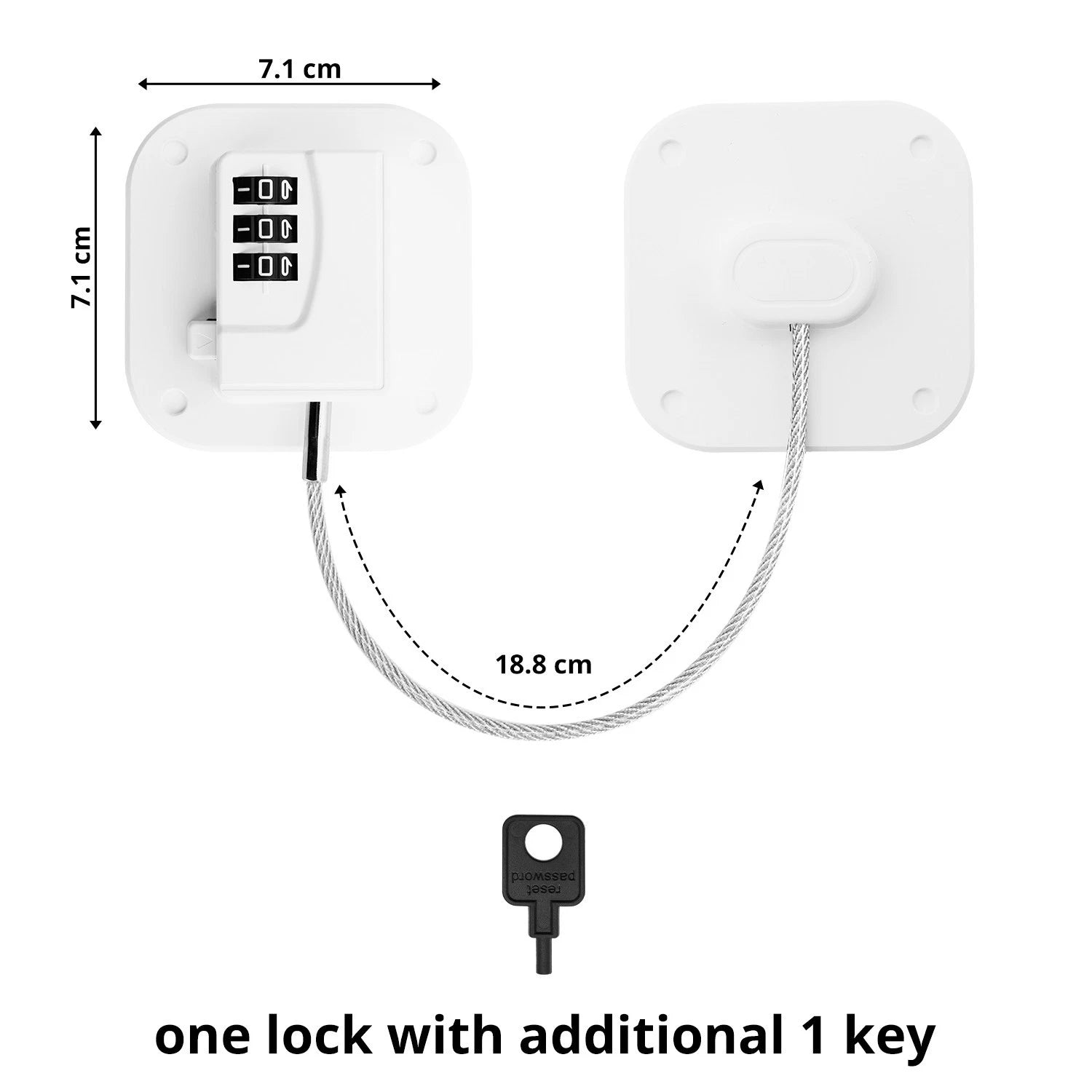 SMAD 2 Pack 18.8cm Cable Lock with 3-Digit Combination, Child Safety Lock for Refrigerators, Freezers, Cabinets and Drawers