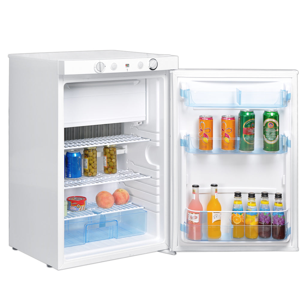 SMAD 3-Way Fridge Freezer - 100L, Spacious and Powerful Propane Electric Absorption Refrigerator for Campervan, Caravan, Motorhome - AC/DC/GAS, 0-10°C Fridge, -18°C-0°C Freezer, LED Light, Reversible Door Hinges