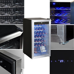 SMAD Wine Fridge - 95L Large and Professional Wine Cooler for 33 Bottles - 4 -18°C Temperature, Even Temperature and Humidity, Silent and Low Vibration, LED Light, Glass Door