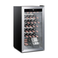 SMAD Nevera de vino - 95L Gran y profesional enfriador de vino para 33 botellas - Temperatura de 4 a 18 °C. Temperatura y humedad uniformes. Nevera silenciosa y de baja vibración con luz LED, puerta de cristal